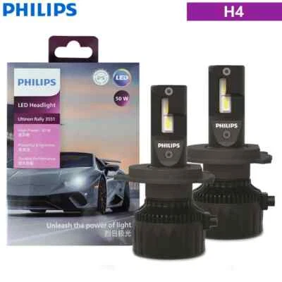 Philips LED H4 Ultinon Rally3551 Headlight Globes 6500K 100W High/Low Beam, Pair - Image 1 of 4