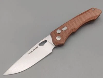 REAL STEEL KNIVES Real Steel Griffin Pro Natural Micarta 14C28N Stahl Taschenmesser Button Lock