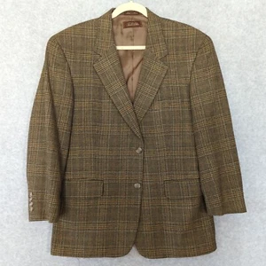 Tasso Elba Men Tweed Sport Coat Blazer Plaid Window Pane Brown Cashmere Wool 42S - Picture 1 of 13