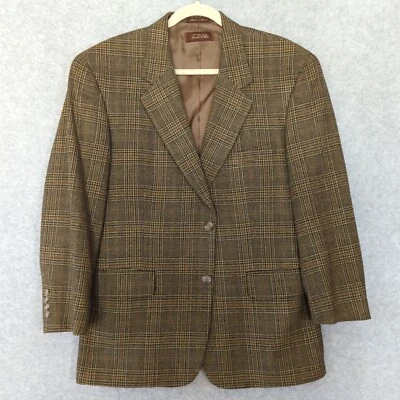 Tasso Elba Men Tweed Sport Coat Blazer Plaid Window Pane Brown Cashmere Wool 42S - Image 1 of 4