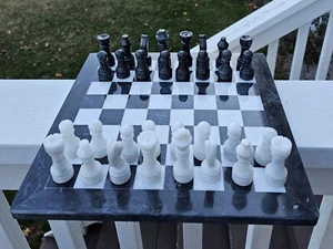 Juego de ajedrez de mármol de 12" con almacenamiento, juego de ajedrez de piedra hecho a mano ajedrez blanco y negro - Imagen 1 de 20
