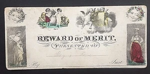 REWARD of MERIT 1851 PRESENTED to MARY KANE COLORFUL CERTIFICATE with NOTATION - Picture 1 of 3