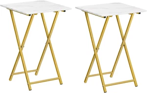 Folding TV Tray Tables, Set of 2 Wooden TV Tray, Portable Sofa Side Table, Indus - Picture 1 of 9