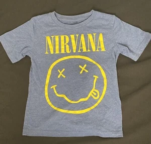 Nirvana Logo XX Smiley Face Band Graphic Blue T Shirt Size Kids 4T Rare 2018 - Picture 1 of 10