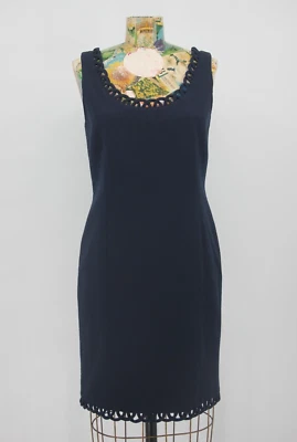 Chetta B Women’s Size 6 Navy Blue Textured Lined Sleeveless Sheath Dress #1263 - Image 1 of 4