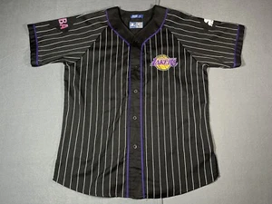 Vintage Los Angeles Lakers Jersey XL Black Starter 90s NBA Baseball Pinstripe - Picture 1 of 12