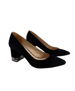 Massimo Dutti Black Court Shoes Size 5 EU 38 Womens Suede Block Heel Pointed Toe - Picture 1 of 14
