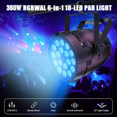 18LED Par Can Stage Light RGB 360W Strobe Beam Light DMX DJ Disco Party Club - Image 1 of 4