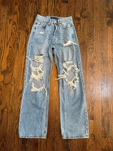 AEROPOSTALE High Rise Baggy Ripped Leg Jeans Light Wash Size 000 Excellent - Picture 1 of 2