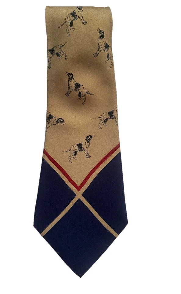 Corbata Polo Ralph Lauren Vintage Estampado Perro Caza Seda EE. UU. Regalo Vacaciones Azul Dorado Foto 1 de 4