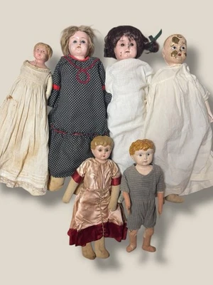 Muñecas antiguas ¡Gran lote de 6 muñecas Minerva Alemania cabeza de hojalata! Foto 1 de 4