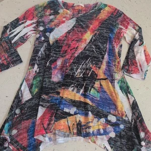 Jess & Jane Size Medium Top Blouse Abstract Art to Wear Boho - Picture 1 of 11