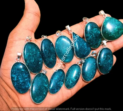 Handmade Green Amber Gemstone 925 Sterling Silver Plated Pendant Lot Jewelry - Image 1 of 4