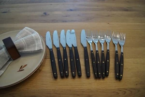 12 teiliges Besteck von Eichenlaub Griffe m. Ebenholz  60/70iger Jahre Rarität - Bild 1 von 7