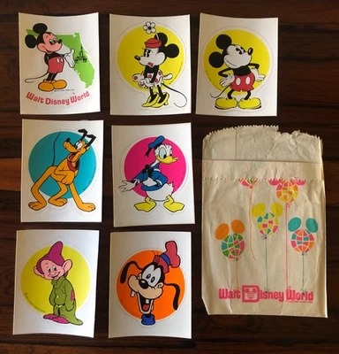 VINTAGE 70's WALT DISNEY WORLD PRODUCTIONS MICKEY GOOFY 4" STICKERS LOT OF 7 - Image 1 of 4