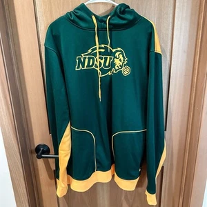 Men’s NDSU Bison Sweatshirt Hoodie XL J.America Green Yellow Zip Pockets - Picture 1 of 10