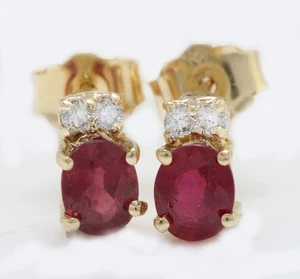 1.90 Carat Natural Red Ruby and Diamonds 14K Yellow Gold Stud Women Earrings O27 - Picture 1 of 3