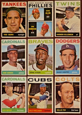 1964 Topps HOF Lot (9) Aaron Koufax Allen RC Gibson Berra Killebrew MORE! L/M Gr - Image 1 of 2