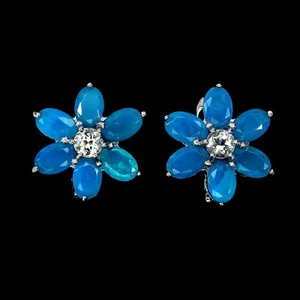 Sommer 925 Silber Ohrringe Oval Blau Opal 6x4mm Aquamarin Edelstein Schmuck - Bild 1 von 14