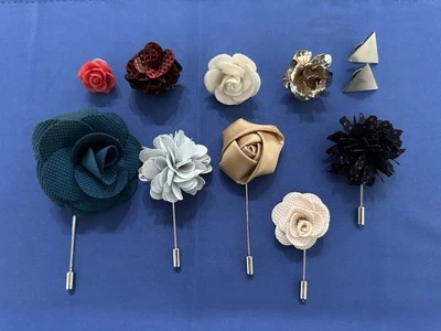 Floral Lapel Pin Lot of 9 Black and Red Suit Stick Accessory Men Wedding Brooch - Image 1 of 4
