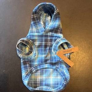 SKIMS Blue Plaid Dog Hoodie Fleece Sweatshirt Sweater XS Dog Clothes NWT $48 - Picture 1 of 6