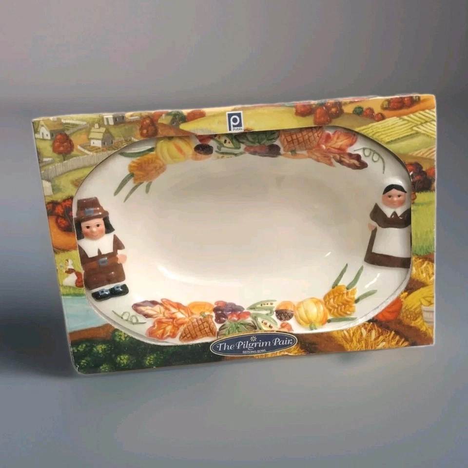 Publix Pilgrim Pair Collectible Serving Bowl Fall Thanksgiving Vegetable