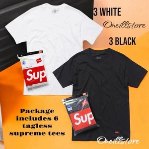(Large) 2x New Pack of 3 Supreme x Hanes Tagless Tees T-Shirt Black & White - Picture 1 of 3