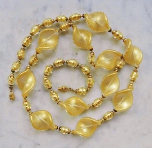 Antique 1950's Salviati Gold Fleck Glass Bead Necklace Murano Italy Venetian 32" - Picture 1 of 10