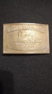 WELLS FARGO & CO Express Train BRASS BELT BUCKLE FIELD SURVEYORS Dept. CHICOPEE - Picture 1 of 3