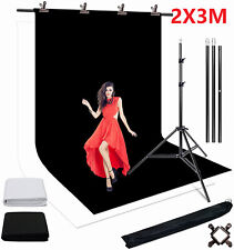 2x3M Photography Backdrop Stand Support Kit White Screen Black Background Studio