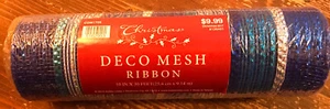 Christmas Decorative Deco Mesh Ribbon 10” x 30’ Blue Silver - Picture 1 of 4