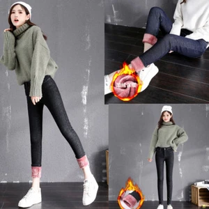 Women's Winter Jeans Pants Skinny Leggings Thick Fleece Lined Warm Trousers Gift - Picture 1 of 14
