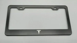 Tesla Logo Black License Plate Frame Stainless Steel with Laser Engraved Emblem - Picture 1 of 1