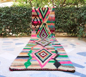 Alfombra de corredor rosa marroquí geométrica colorida alfombra de lana alfombra bereber - Imagen 1 de 11