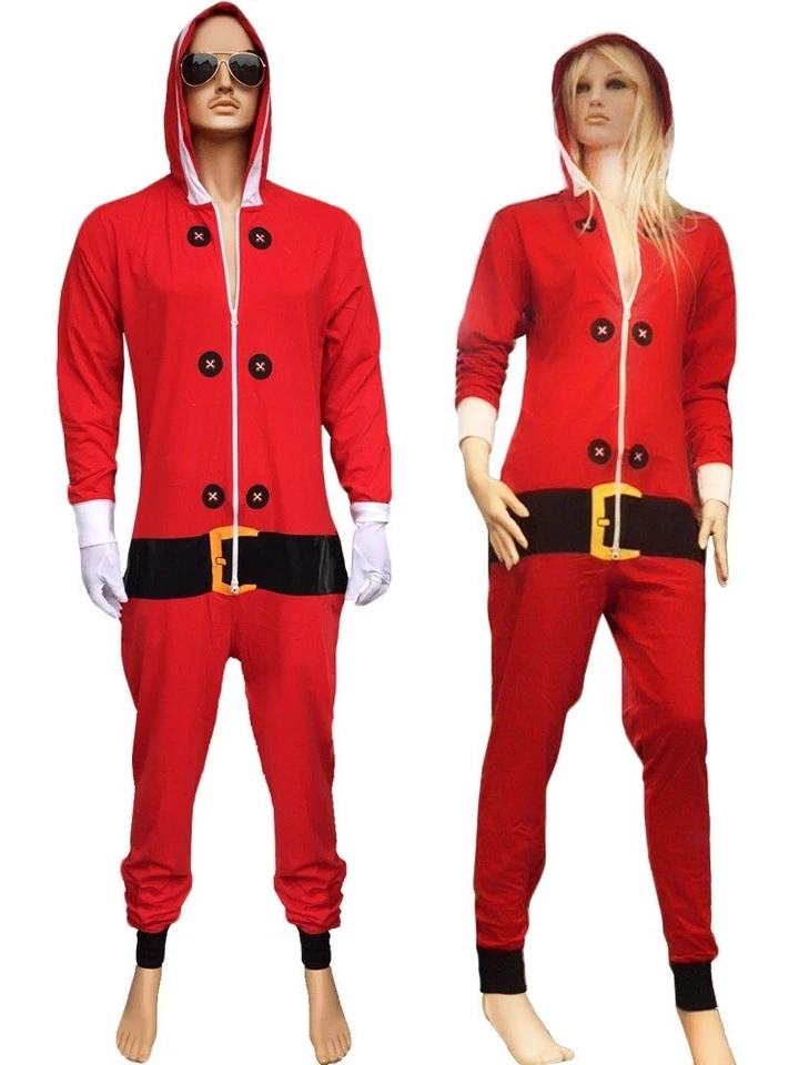 Red Santa Onsie1 Adult Red Santa Costume unisex jumpsuit Party One Piece S, M - Image 1 of 1