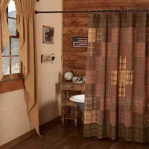 VHC Brands Shower Curtain Prescott Rustic 72x72 Unlined Patchwork Bath Decor - Picture 1 of 7