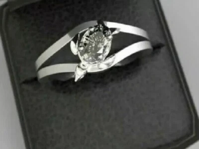 2Ct Round Solitaire Moissanite Solid 14k White Gold Split Shank Turtle Ring - Image 1 of 4