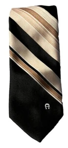 Etienne Aigner Vintage Black And Brown Beiges Striped Ripp Tie - Picture 1 of 10