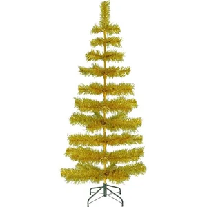 5FT Gold Tinsel Tree Christmas Holiday Tree Wood Stand Included 60in Height - Picture 1 of 4