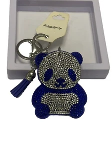 Lindo llavero cristal azul panda estrás con borla - Imagen 1 de 3