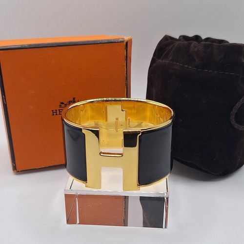 HERMÈS Bracciale Hermes Clic Clac H placcato oro smalto nero palladio bracciale largo