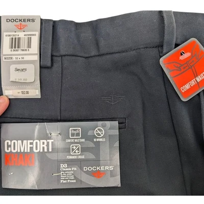 NUEVO CON ETIQUETAS Para hombres Calce Clásico PANTALONES DOCKERS "Caqui Confort" 32x30 Negro D3 Foto 1 de 4