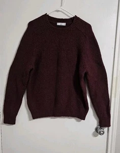 MNG By Mango Wool Blend Cardigan Sweater Womens  Large Maroon Pullover Preppy  - Picture 1 of 7