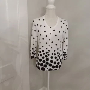 Womens Talbots White With Black Polka Dots Sweater Size Small - Picture 1 of 4