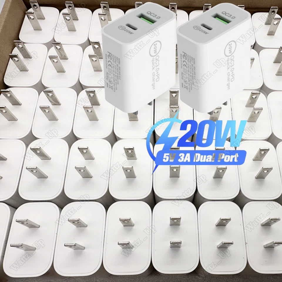 Lote de bloque adaptador de corriente USB C cargador rápido PD QC de 20 W para iPhone iPad Pro Samsung Foto 1 de 4