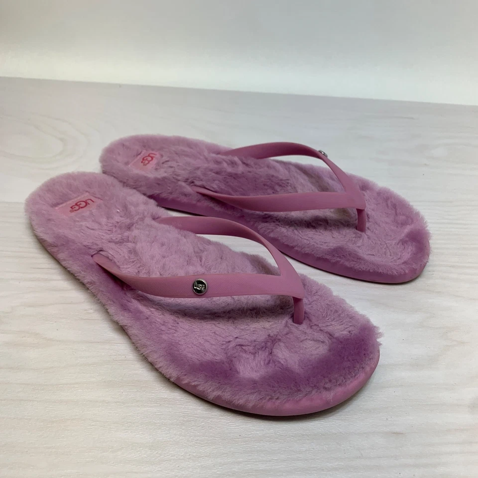 UGG Australia Fluffy Purple Fur Fluffie Flip Flops Womens Size 10 Thong Sandals - Image 1 of 4