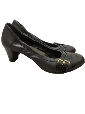 Tacones de salón AGL marrón con hebilla de cuero talla 38,5 Italia Academia usados en excelente estado Foto 1 de 4