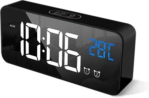 HOMVILLA Digital Alarm Clock with Big LED Temperature Display, Portable Black - Picture 1 of 13