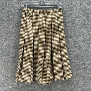 Jo Collins Skirt Girls 11 Brown Geometric A-Line Midi Wool Pleated Mid Rise - Picture 1 of 6