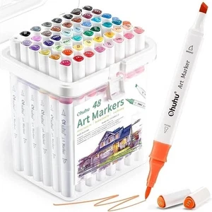 Ohuhu 48 Colors Dual Tips Alcohol Art Markers Brush and 1 Gun Shape Gel Pen Free - Picture 1 of 8